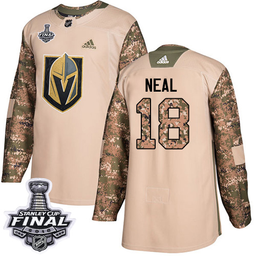 Adidas Golden Knights #18 James Neal Camo Authentic Veterans Day 2018 Stanley Cup Final Stitched Youth NHL Jersey - Click Image to Close